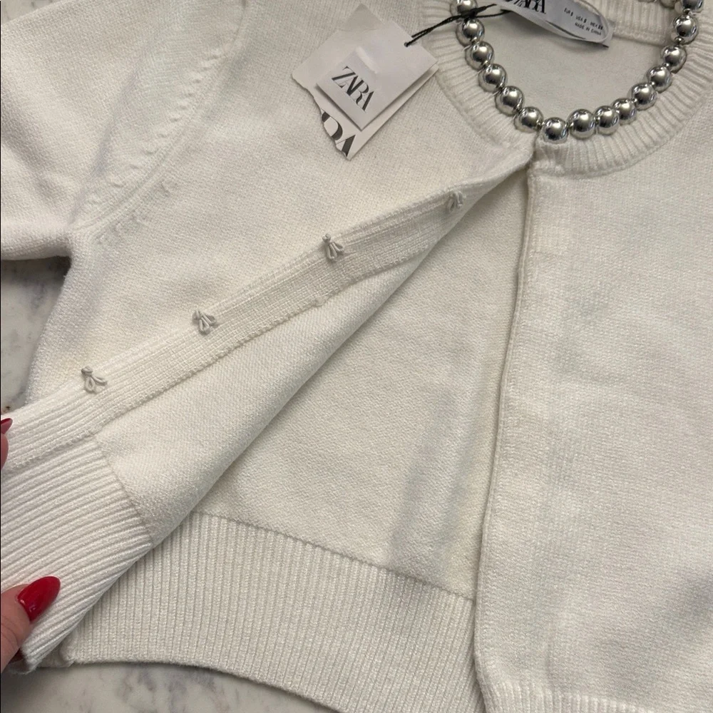Zara Cream Cropped Knit Cardigan - Picture 6 of 7